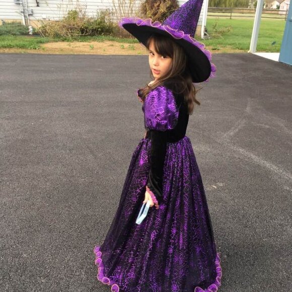 Chasing Fireflies Hallows Eve Spider Witch Purple Black Velvet Halloween Costume - Picture 6 of 16